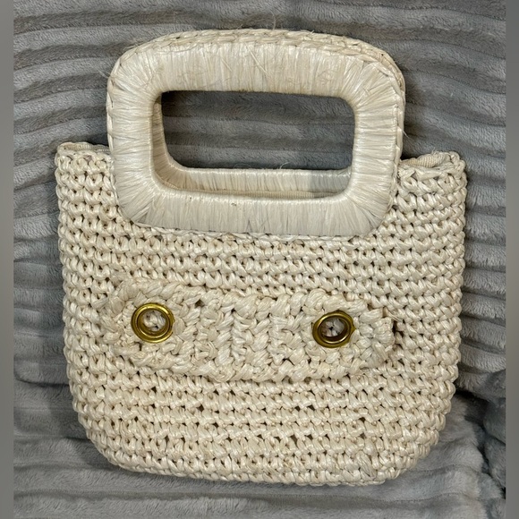 Vintage Cream Hollywood of Shagee California Mini  Straw Handbag Purse 1960s - Picture 1 of 9